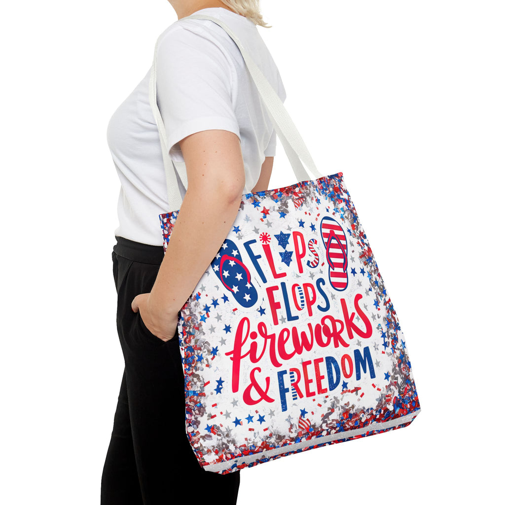 Patriotic Tote Bag - Flip Flops Fireworks USA Flag Beach Shopper (4th of July)