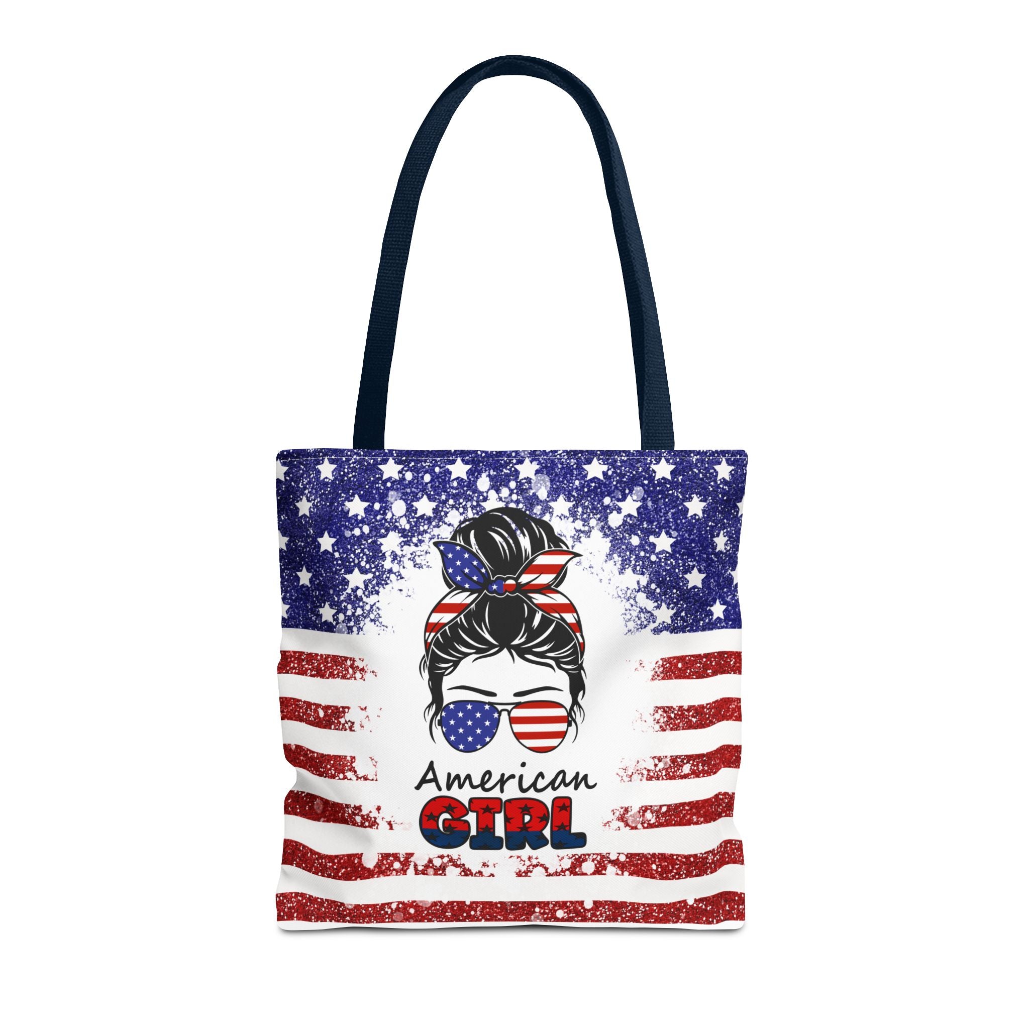 American Girl Tote Bag - Patriotic USA Flag Sunglasses & Hair Bow Beach Shopper (4th of July)