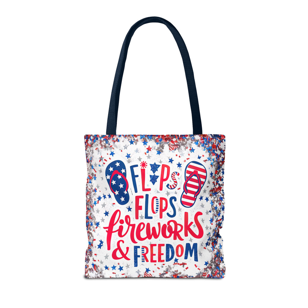 Patriotic Tote Bag - Flip Flops Fireworks USA Flag Beach Shopper (4th of July)