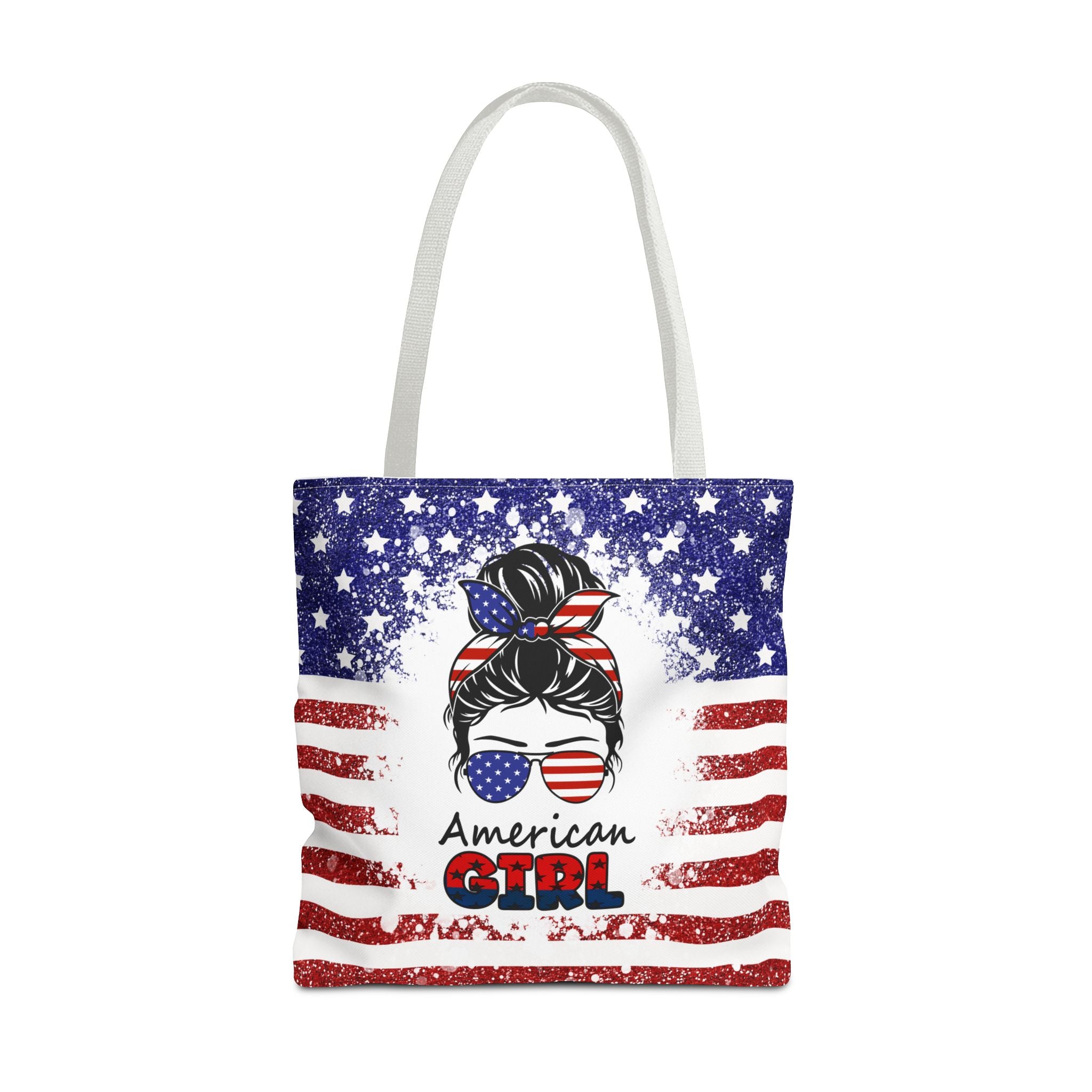 American Girl Tote Bag - Patriotic USA Flag Sunglasses & Hair Bow Beach Shopper (4th of July)