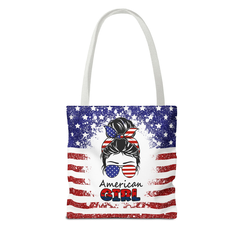 American Girl Tote Bag - Patriotic USA Flag Sunglasses & Hair Bow Beach Shopper (4th of July)