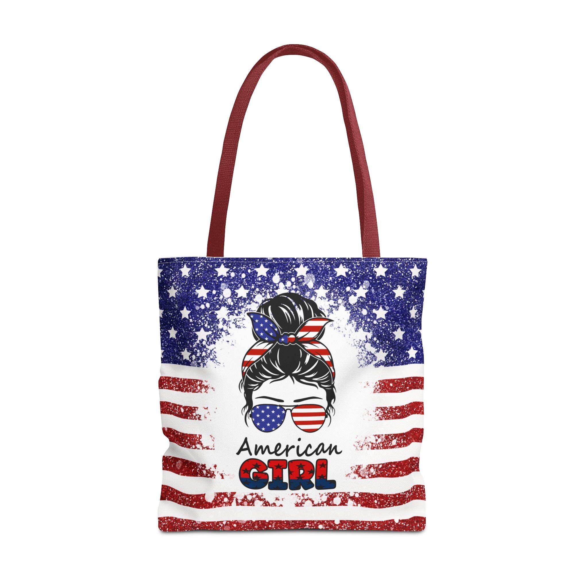 American Girl Tote Bag - Patriotic USA Flag Sunglasses & Hair Bow Beach Shopper (4th of July)