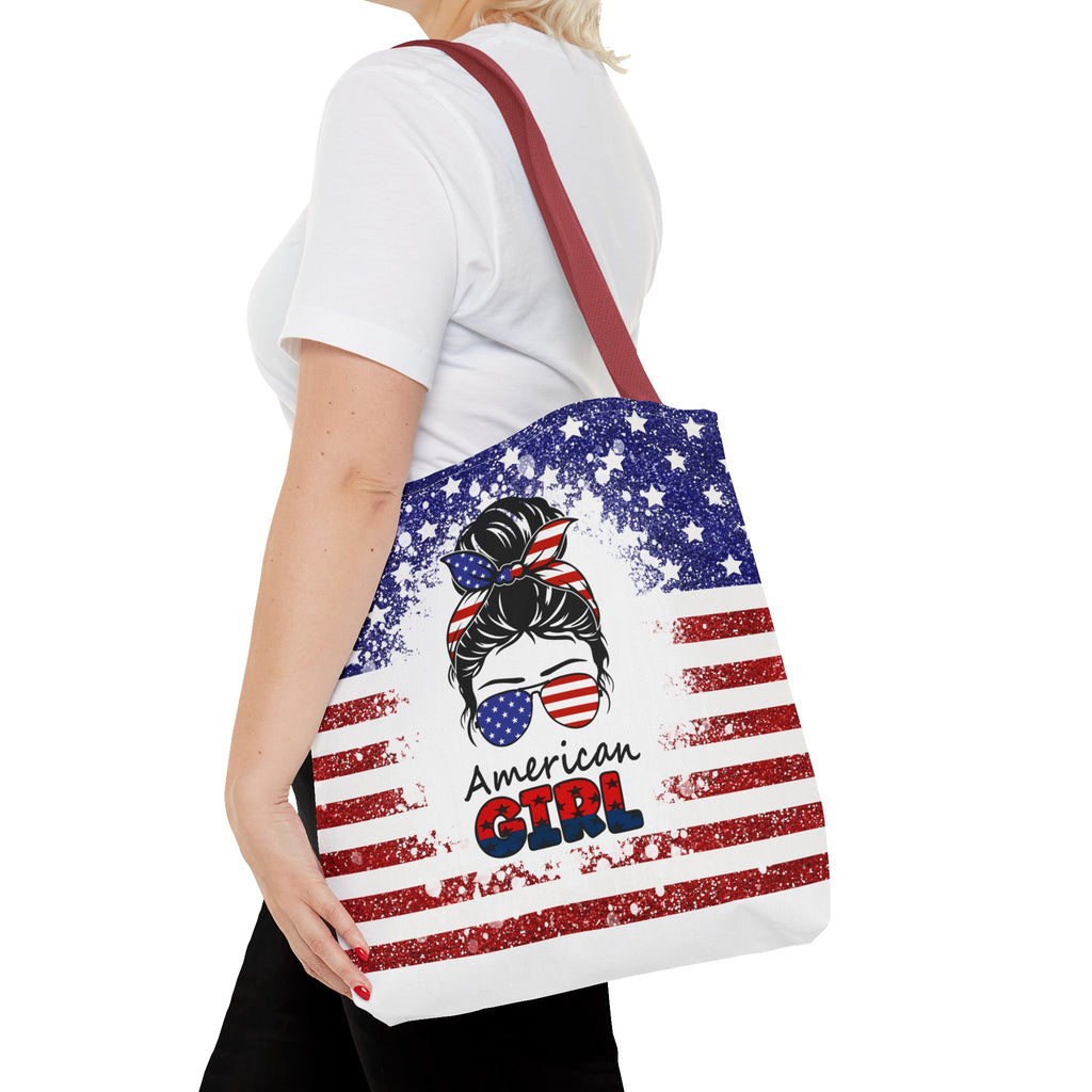 American Girl Tote Bag - Patriotic USA Flag Sunglasses & Hair Bow Beach Shopper (4th of July)