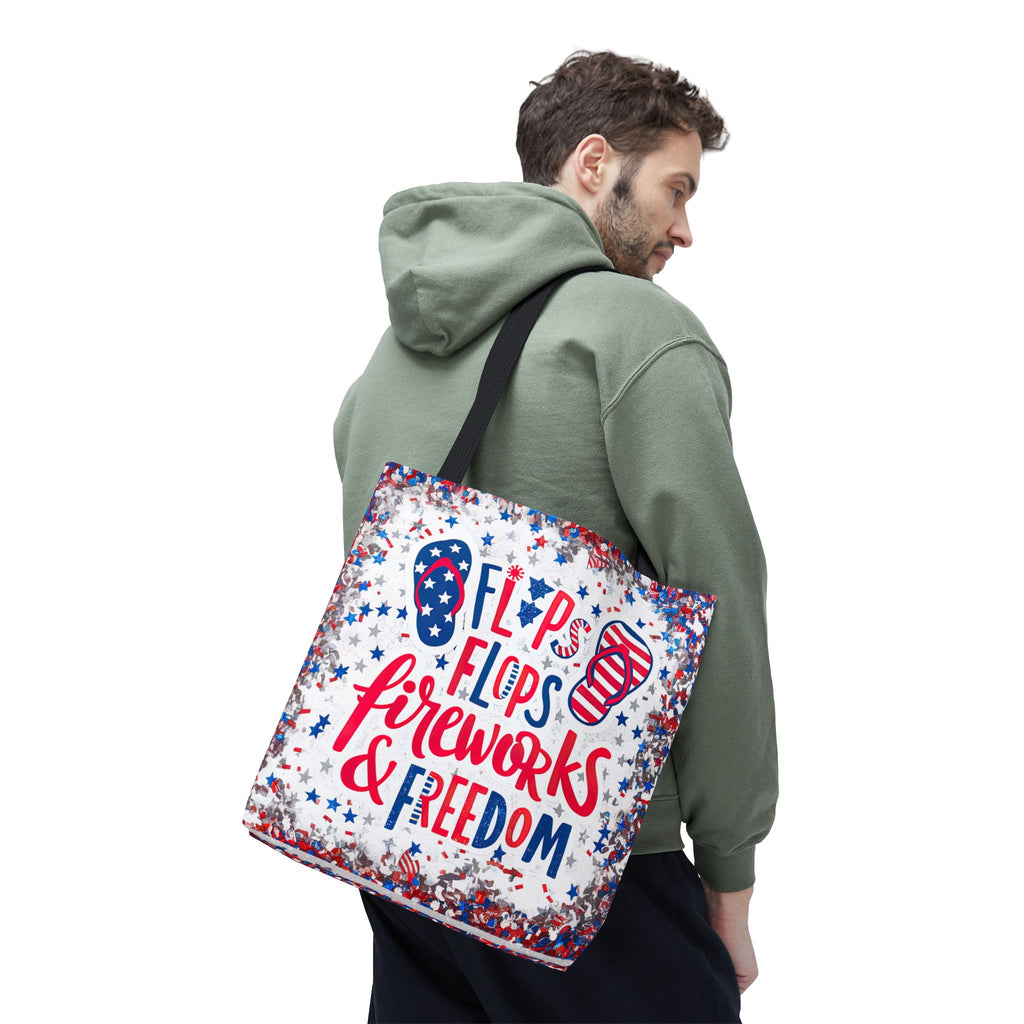 Patriotic Tote Bag - Flip Flops Fireworks USA Flag Beach Shopper (4th of July)