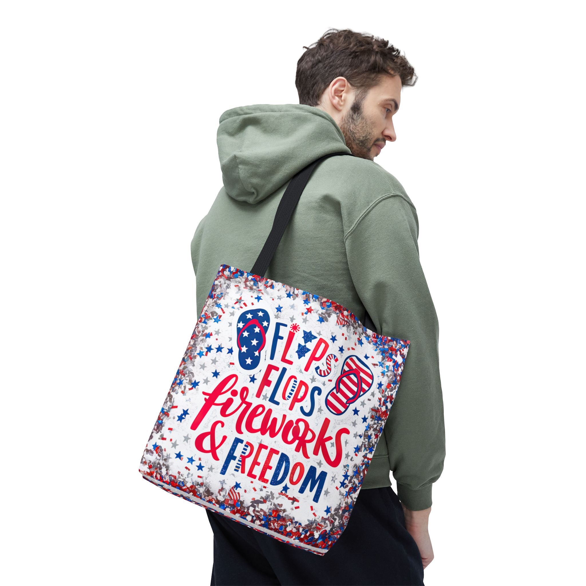 Patriotic Tote Bag - Flip Flops Fireworks USA Flag Beach Shopper (4th of July)