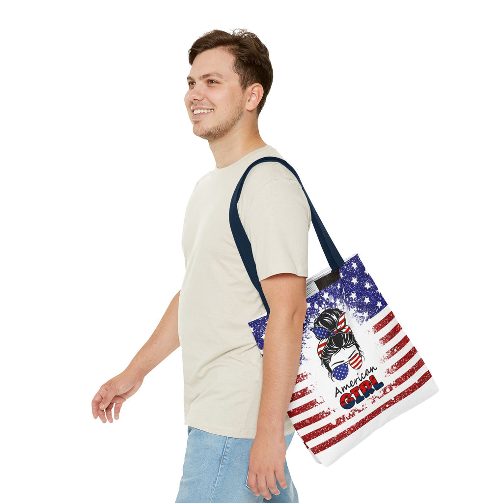 American Girl Tote Bag - Patriotic USA Flag Sunglasses & Hair Bow Beach Shopper (4th of July)