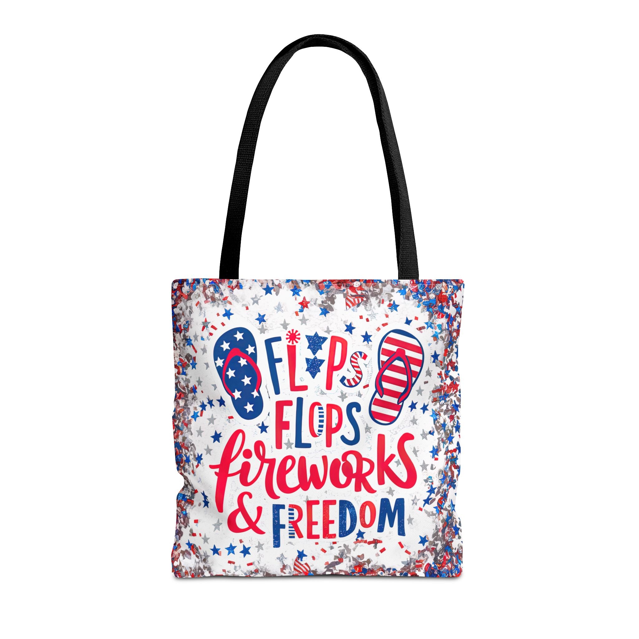 Patriotic Tote Bag - Flip Flops Fireworks USA Flag Beach Shopper (4th of July)
