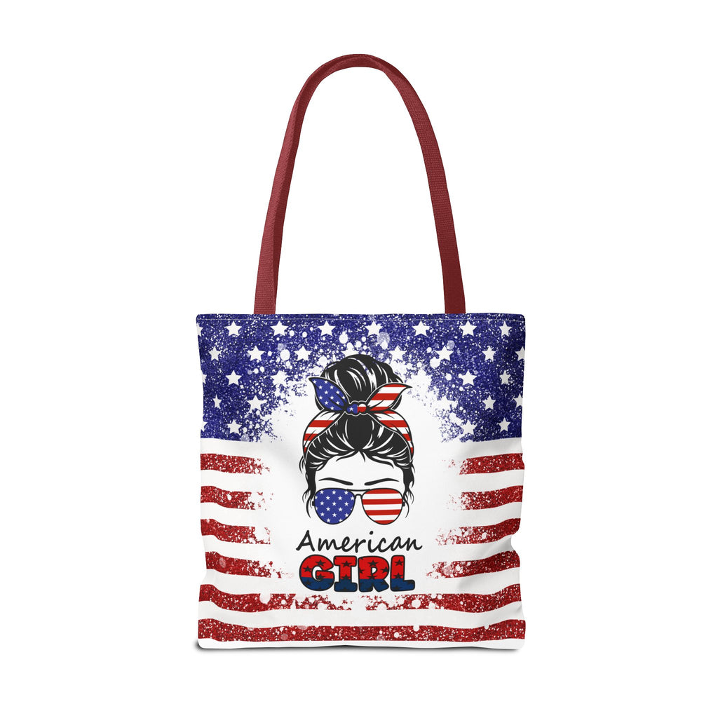 American Girl Tote Bag - Patriotic USA Flag Sunglasses & Hair Bow Beach Shopper (4th of July)