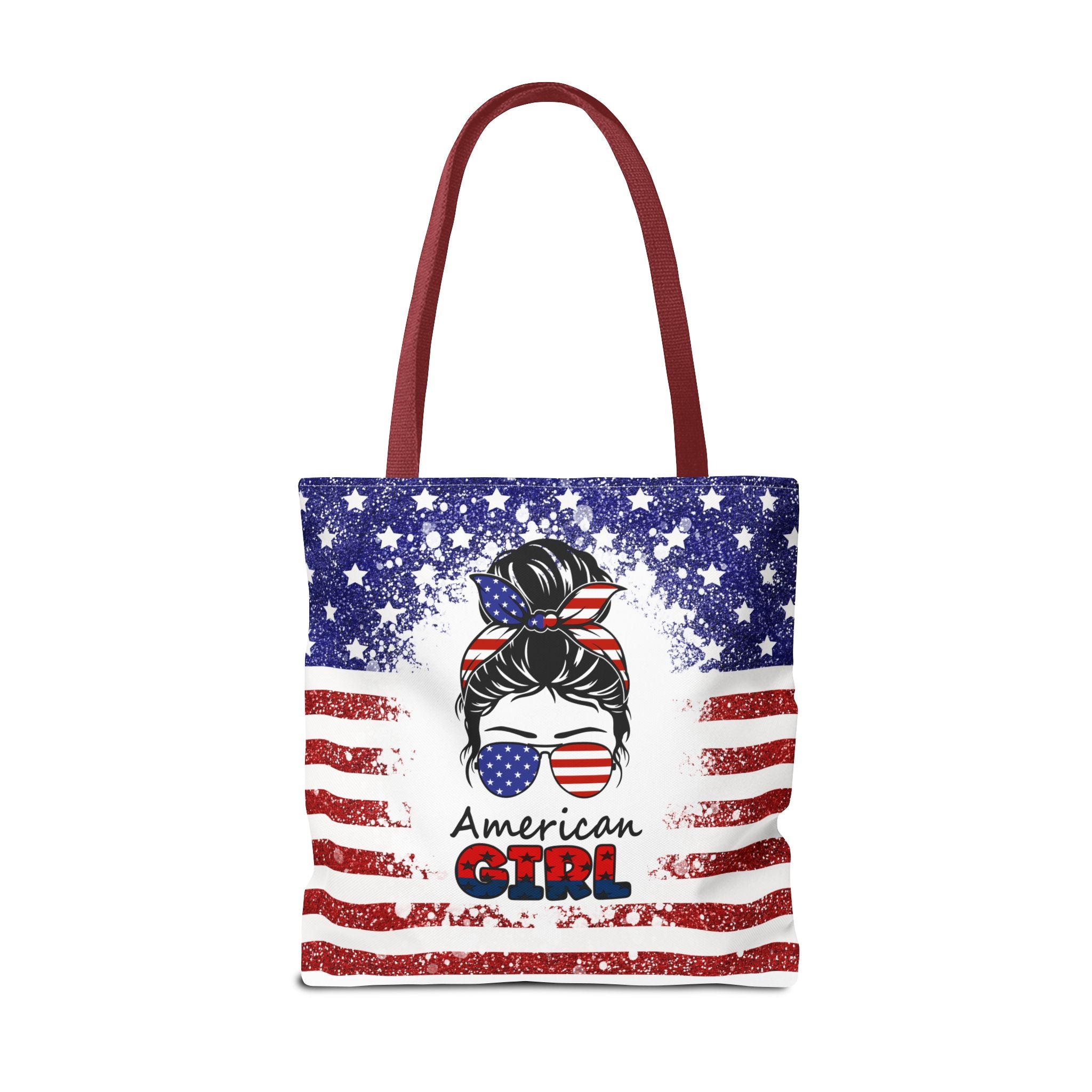 American Girl Tote Bag - Patriotic USA Flag Sunglasses & Hair Bow Beach Shopper (4th of July)