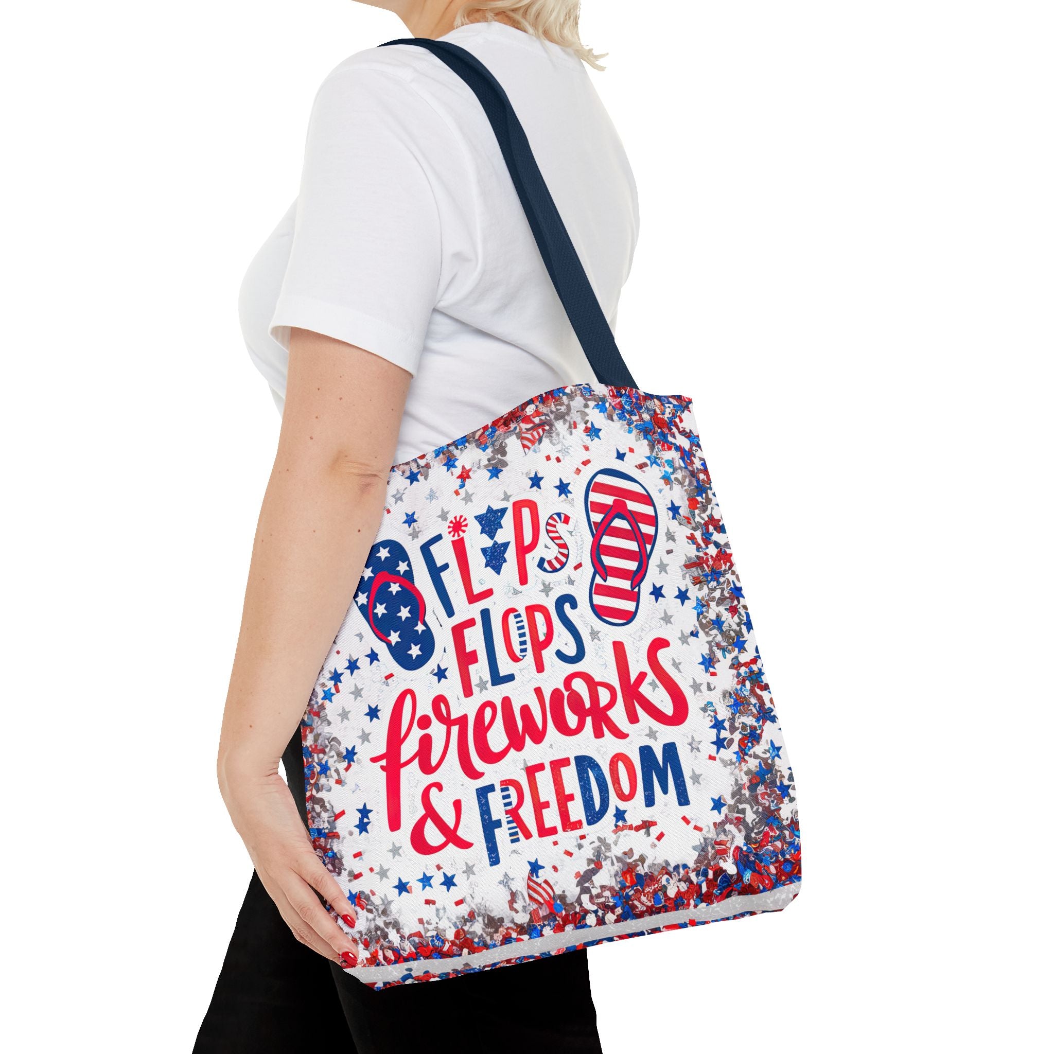 Patriotic Tote Bag - Flip Flops Fireworks USA Flag Beach Shopper (4th of July)