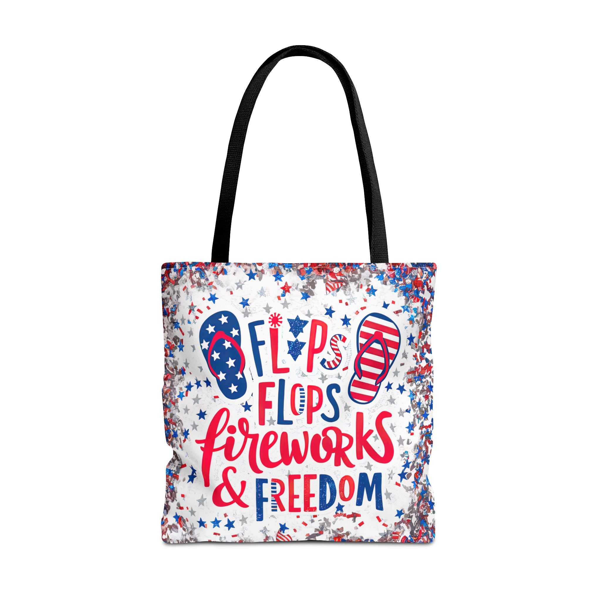 Patriotic Tote Bag - Flip Flops Fireworks USA Flag Beach Shopper (4th of July)