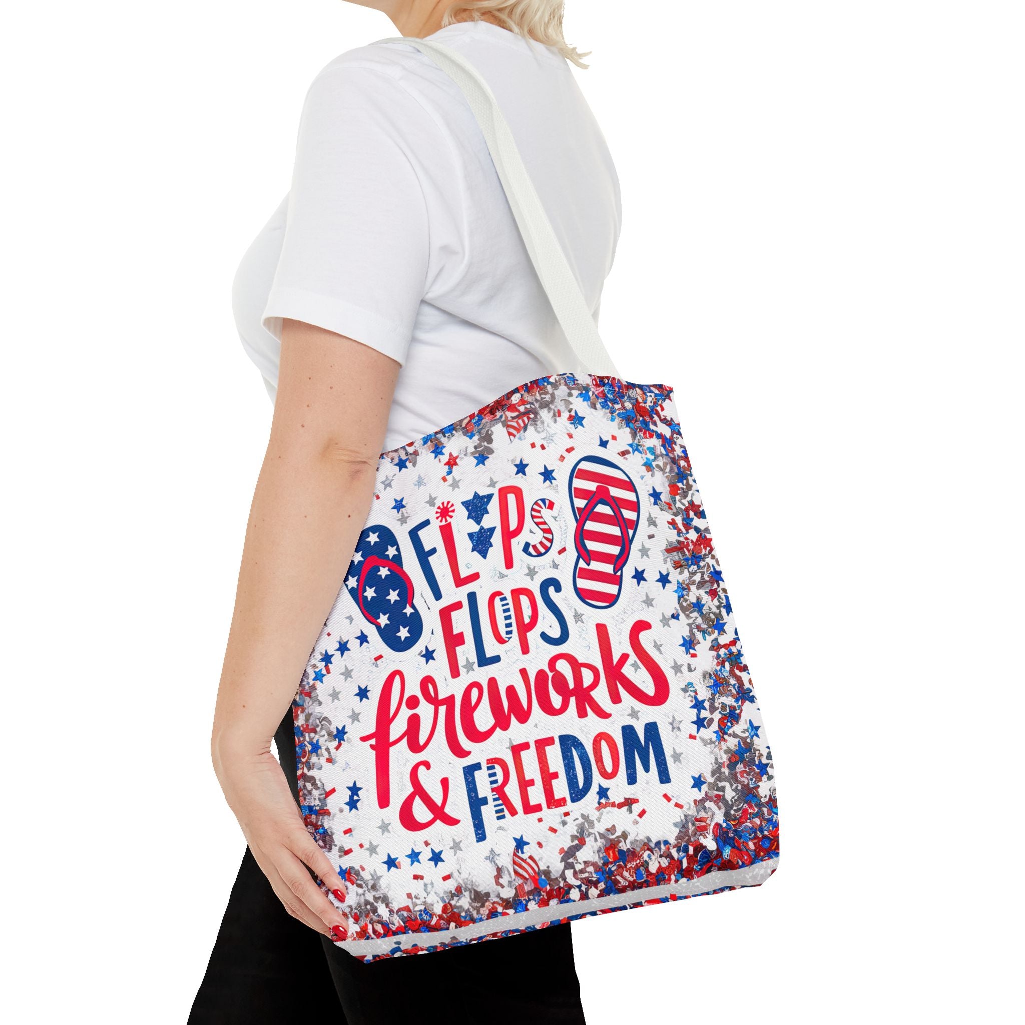 Patriotic Tote Bag - Flip Flops Fireworks USA Flag Beach Shopper (4th of July)